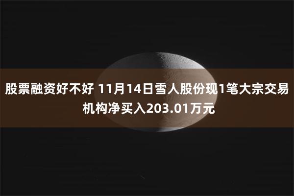 股票融资好不好 11月14日雪人股份现1笔大宗交易 机构净买入203.01万元